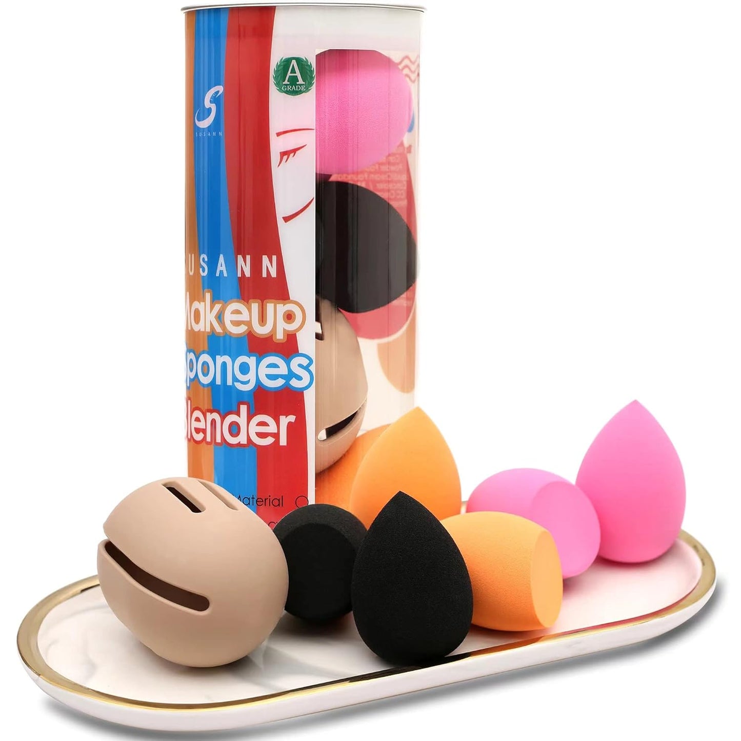 Beauty Blender Sponge with Holder,Makeup Sponge 6Pcs and 1Pcs Silicone Holder,Facial Makeup Blending Sponge Case for Makeup Bag, Travel Essentials ,Good Gifts for Women (6Pc+1 Silicone Case)