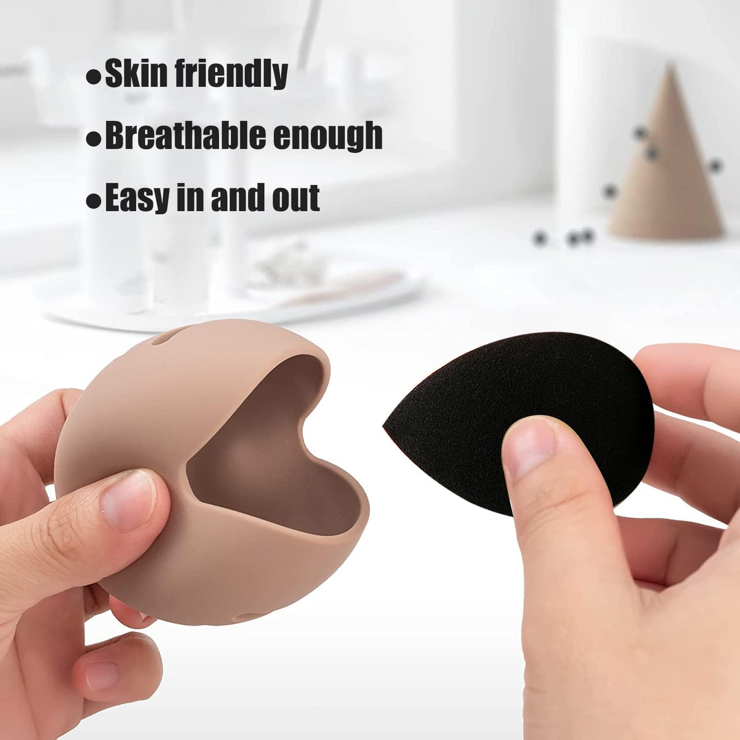 Beauty Blender Sponge with Holder,Makeup Sponge 6Pcs and 1Pcs Silicone Holder,Facial Makeup Blending Sponge Case for Makeup Bag, Travel Essentials ,Good Gifts for Women (6Pc+1 Silicone Case)