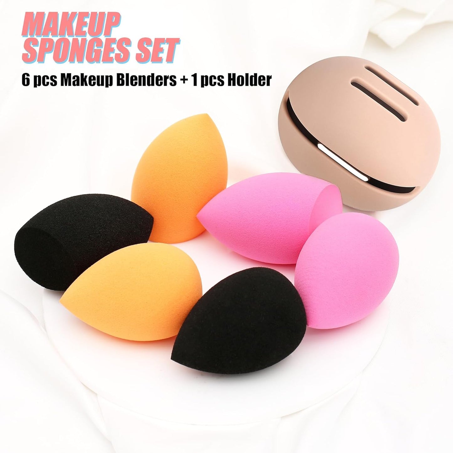 Beauty Blender Sponge with Holder,Makeup Sponge 6Pcs and 1Pcs Silicone Holder,Facial Makeup Blending Sponge Case for Makeup Bag, Travel Essentials ,Good Gifts for Women (6Pc+1 Silicone Case)