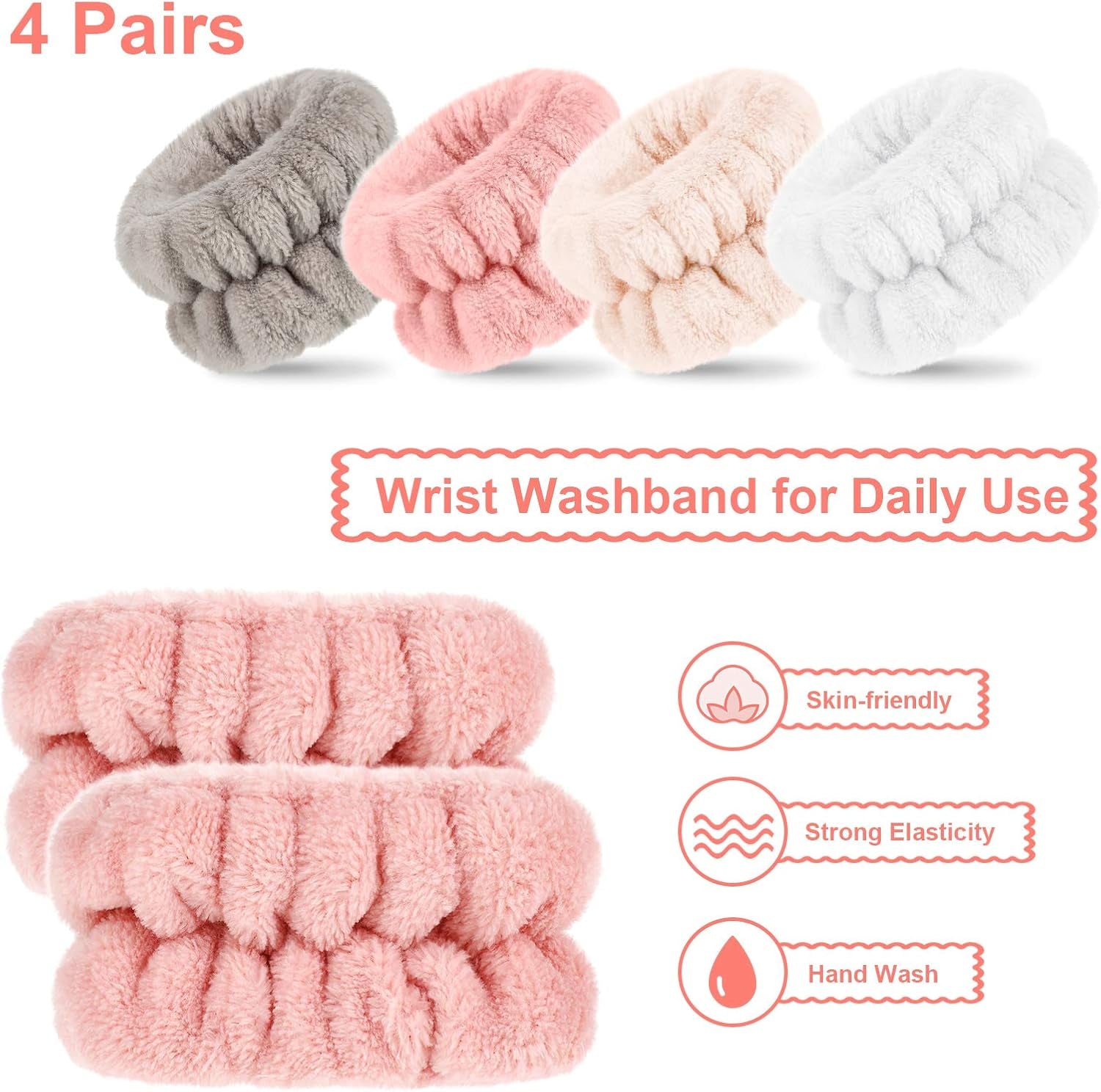 4 Pairs Wrist Spa Wrist Bands for Washing Face Microfiber Wrist Wash Towel Band Scrunchies Absorbent Wrist Sweatband for Women Prevent Liquid from Spilling