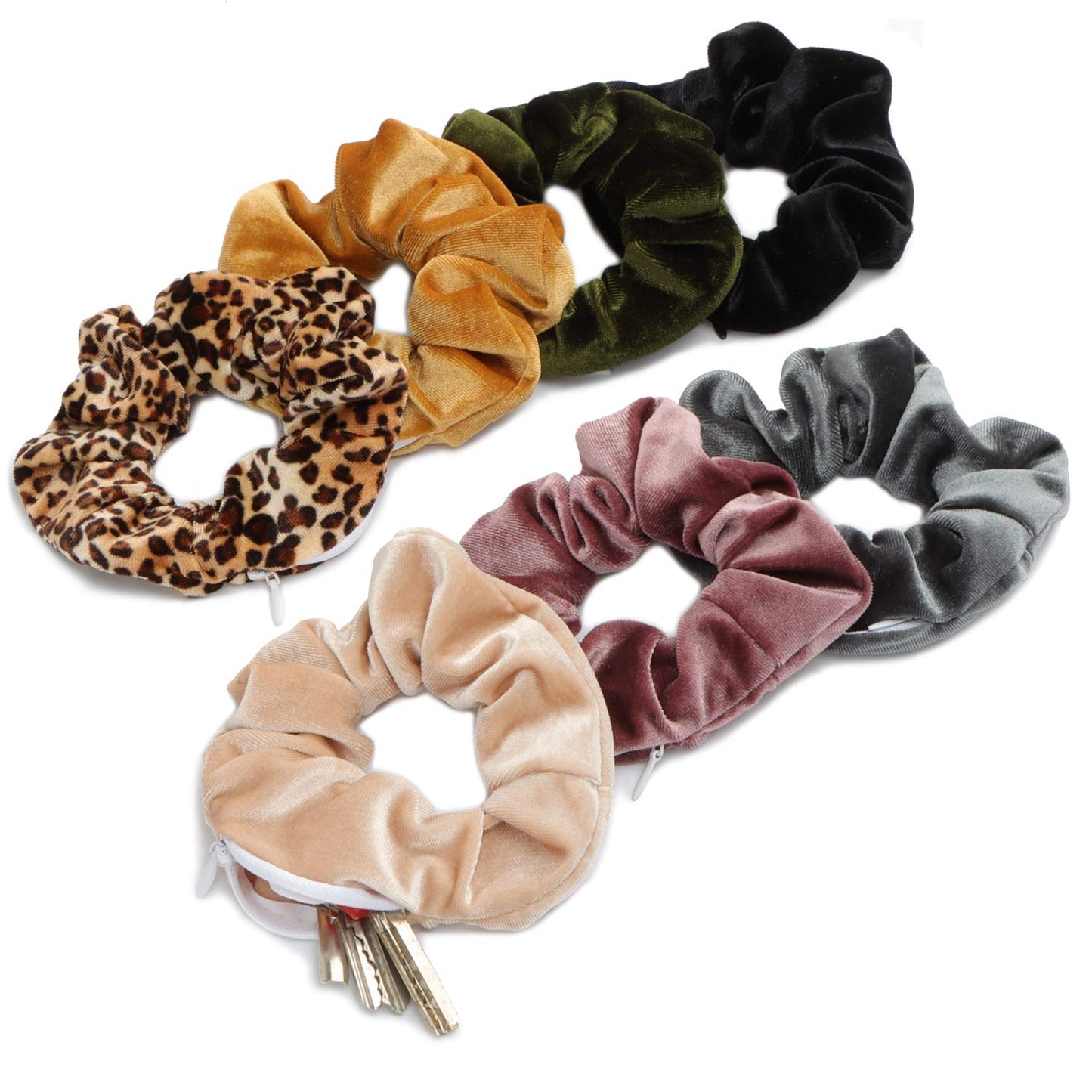 7 Packs Velvet Hair Scrunchies with Hidden Zipper Pocket Hair Ties Elastics Bobbles Hair Bands Scrunchy