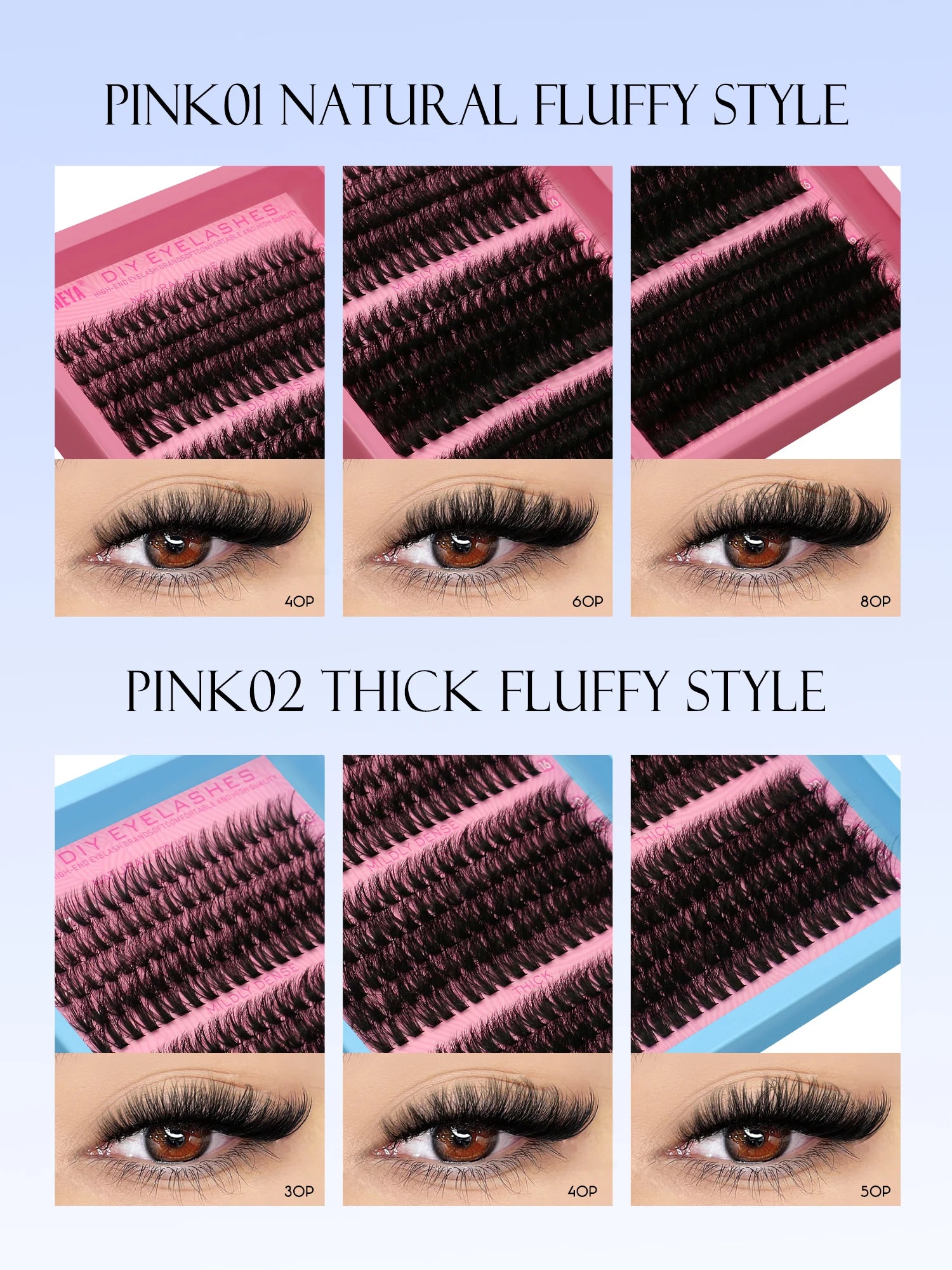 Cluster Lashes Kit Fluffy Individual Lashes Volume Mixed Tray Faux Mink Lashes Eyelash Extension Makeup