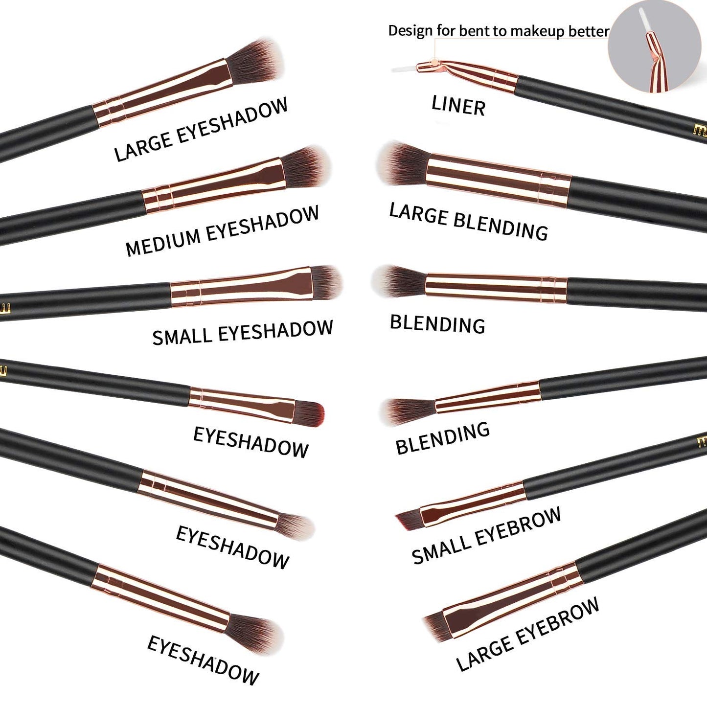 Eye Makeup Brushes 12Pcs Rose Gold Eyeshadow Makeup Brushes Set with Soft Synthetic Hairs & Real Wood Handle for Eyeshadow, Eyebrow, Eyeliner, Blending(Without Bag)