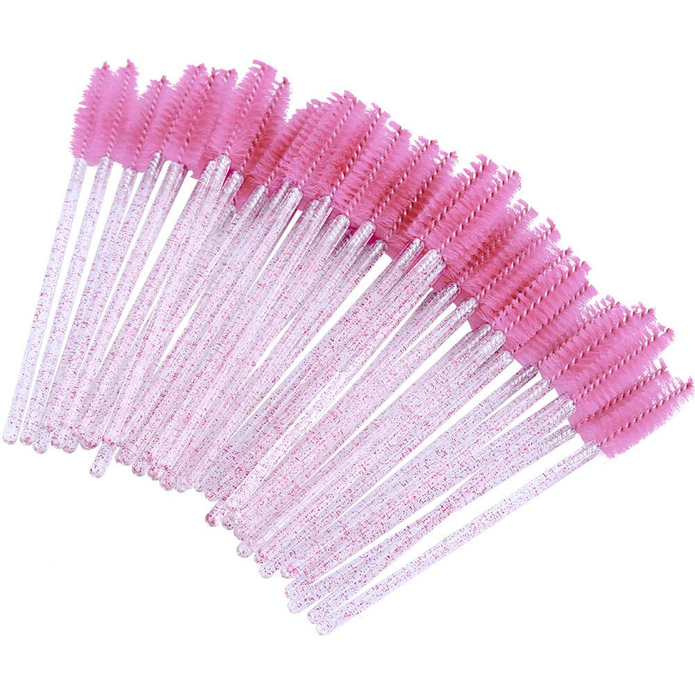 50PCS Mascara Wands,Crystal Pink Mascara Brushes, Disposable Eyelash Eyebrow Spoolies, Lash Brush for Makeup Eyelash Extensions, Eyebrow Spoolie for Lash Extension(Pink)