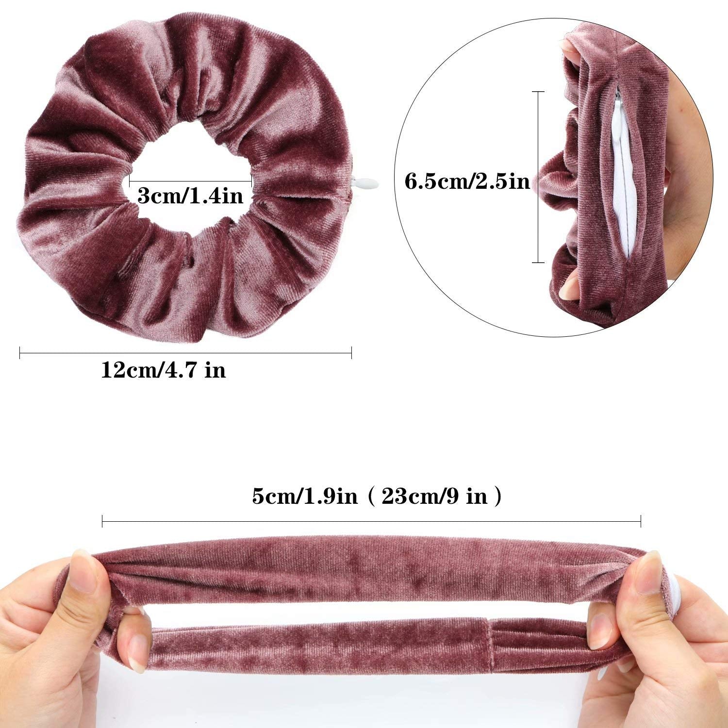 7 Packs Velvet Hair Scrunchies with Hidden Zipper Pocket Hair Ties Elastics Bobbles Hair Bands Scrunchy